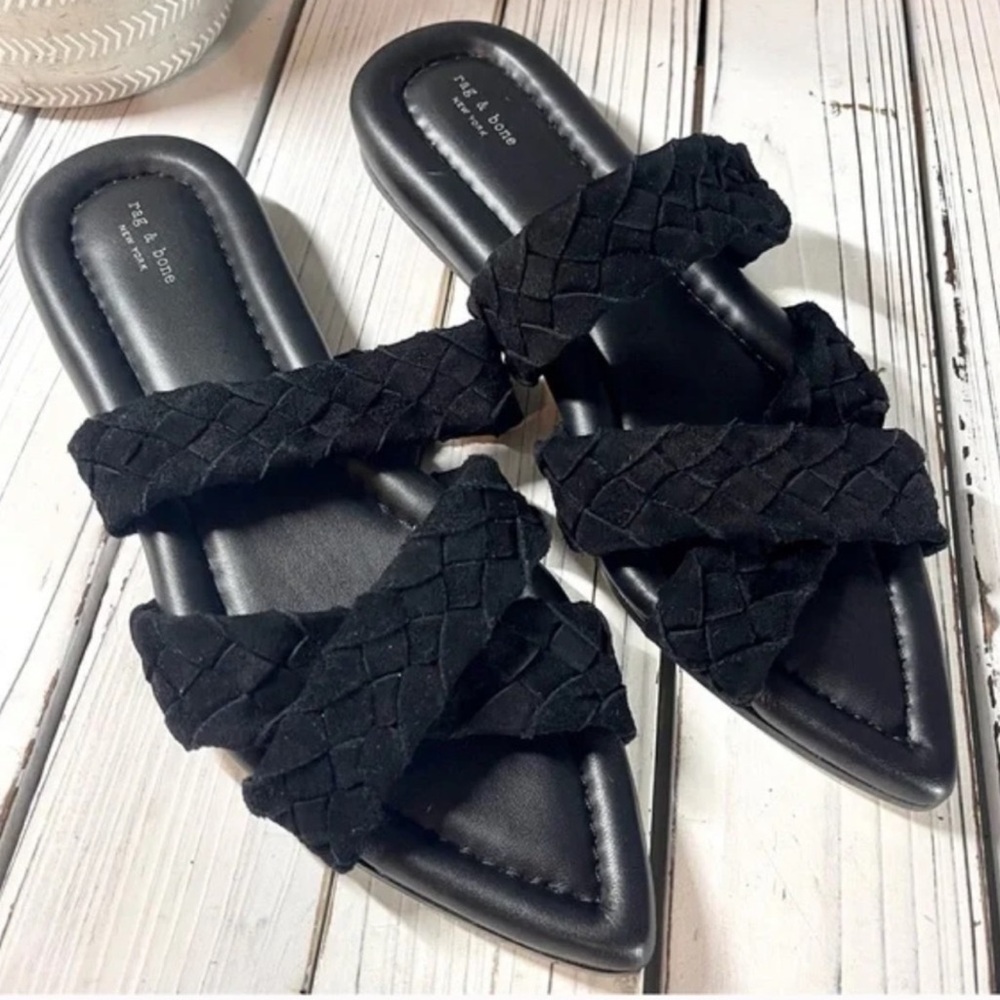 Rag & Bone Lewis Pointed Toe Slide Sandal Black sz6 $350 - Picture 1 of 5